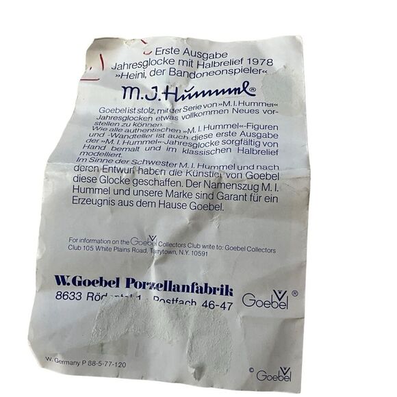 Vintage Hummel Handcrafted Annual Bell 1977 "Let's Sing" First Edition - Picture 11 of 11